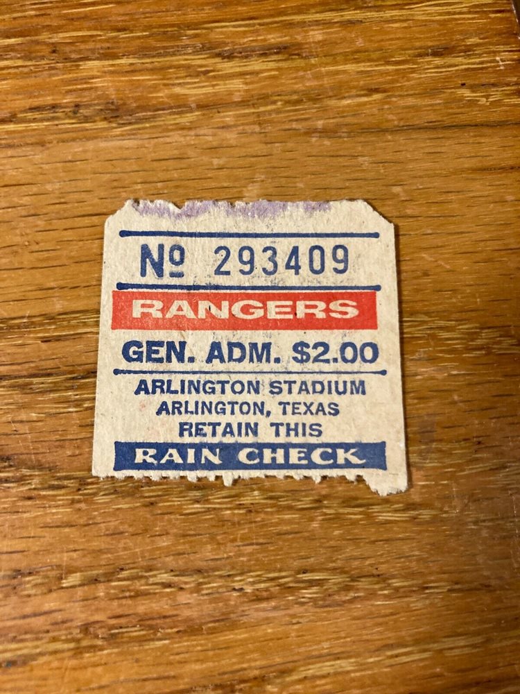 Vintage Texas Rangers Arlington Stadium Ticket Stub