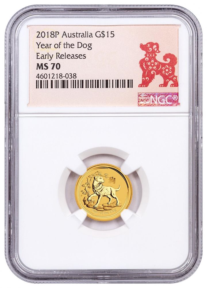 $15 NGC MS70 ER SKU50084 2018-P Australia Year of Dog 1//10 oz Gold Lunar S2