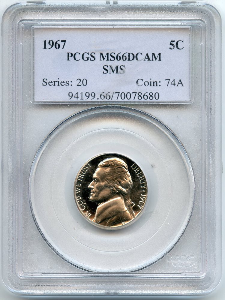 1967 SMS Jefferson Nickel certified MS 66 by NGC!