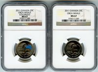 Canada coins: Falcon Bison /& Orca Whale quarter 2011 Legendary Nature 25c