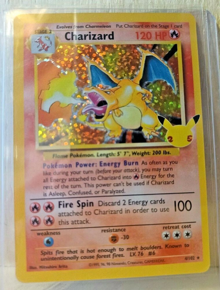 Charizard 4/102 Celebrations Holo Rare, Pack to sleeve.