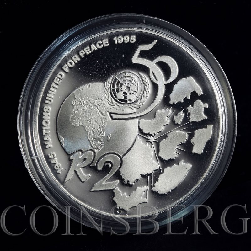 SOUTH AFRICA RARE SILVER PROOF 2 RAND COIN 1995 YEAR KM#153 RUGBY WORLD CUP