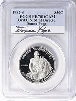 1982 S PCGS PR 69 D-Cam Washington Silver Half Dollar Donna Pope Autographed