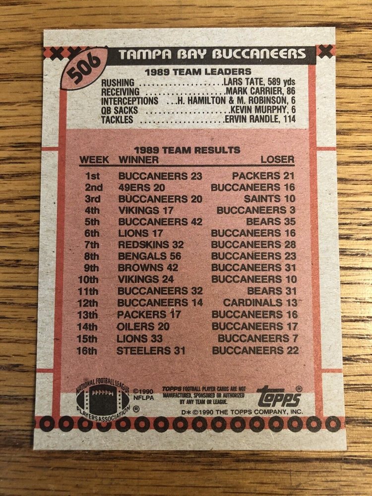 Tampa Bay Buccaneers 1990 Topps Team Leaders 506 *4224