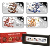 1oz Silver Rectangle Coin 2012 Red Cook Islands 1$ Year of the Dragon
