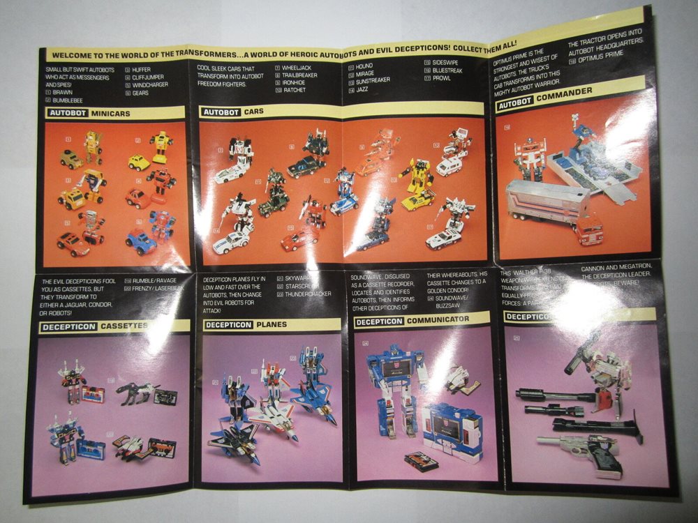 Checklist TriFold XL Catalog Optimus Megatron Vintage 85 Hasbro