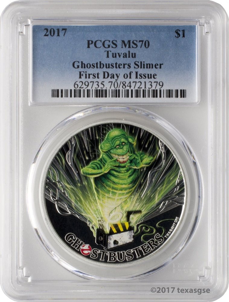 2017 Perth Mint Tuvalu GHOSTBUSTERS SLIMER 1 oz Silver Proof $1 Coin PCGS MS70