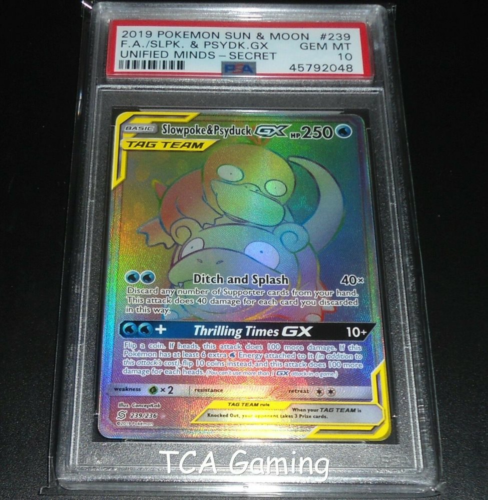 PSA 10 GEM MINT Slowpoke & Psyduck GX 239/236 SM Unifie