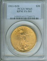 1908 $20 St Gaudens Dbl Eagle No Motto BU PCGS Prospector Label