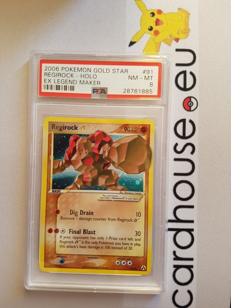 psa 8 nm mint regirock gold star ex legend maker secr