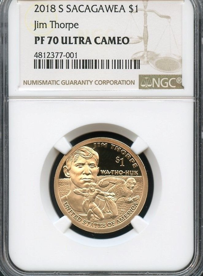 2018-S SACAGAWEA JIM THORPE $1 FIRST RELEASES NGC PF70 ULTRA CAMEO