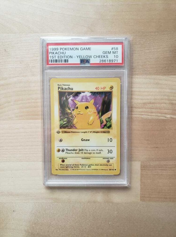 1st Edition PSA 10 Base Set Yellow Cheeks Pikachu Gem