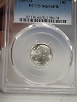 1955-D Roosevelt Silver Dime 10c ~ PCGS MS66 FB FULL BANDS ~ BLAST WHITE!