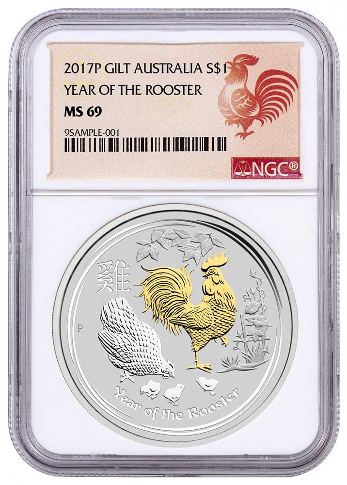 2017 Australia Lunar Year of the Rooster COLORIZED 1 oz SIlver Proof $1 Coin