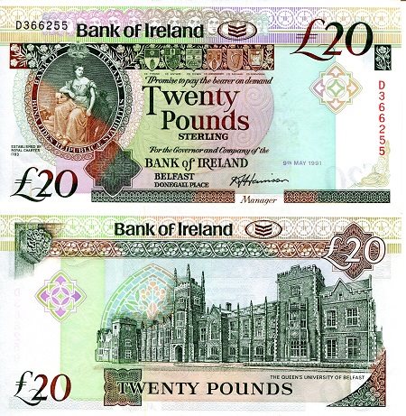 Ireland North 20 Pounds Pick 72a 1991 Unc Other Bank Of