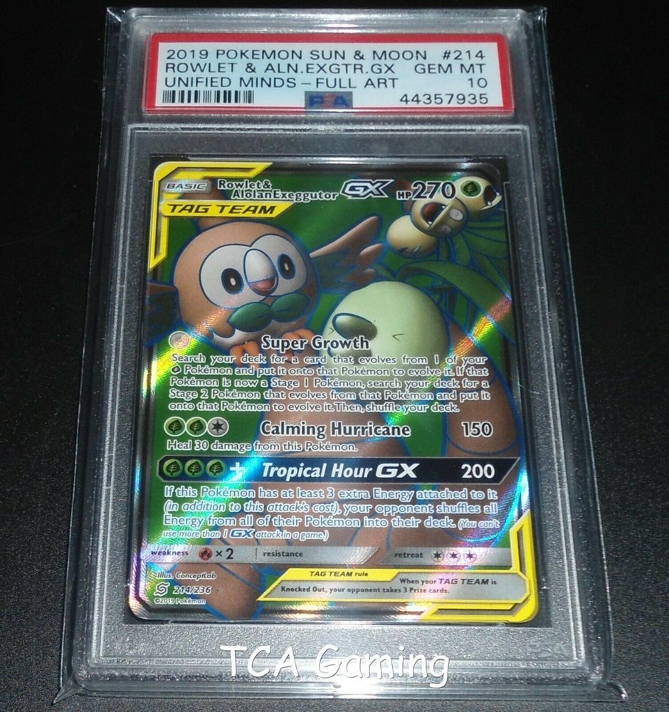 PSA 10 GEM MINT Rowlet & Alolan Exeggutor GX 214/236 FU