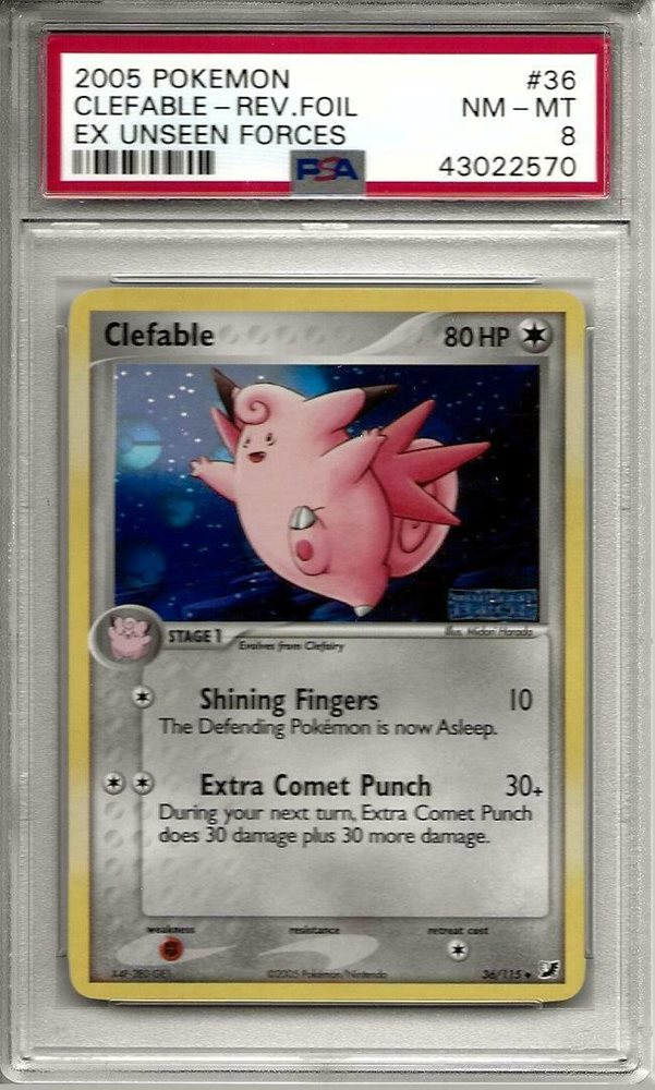 Psa 8 Clefable Reverse Holo Card 36 Ex Unseen Forces Pokemon 05
