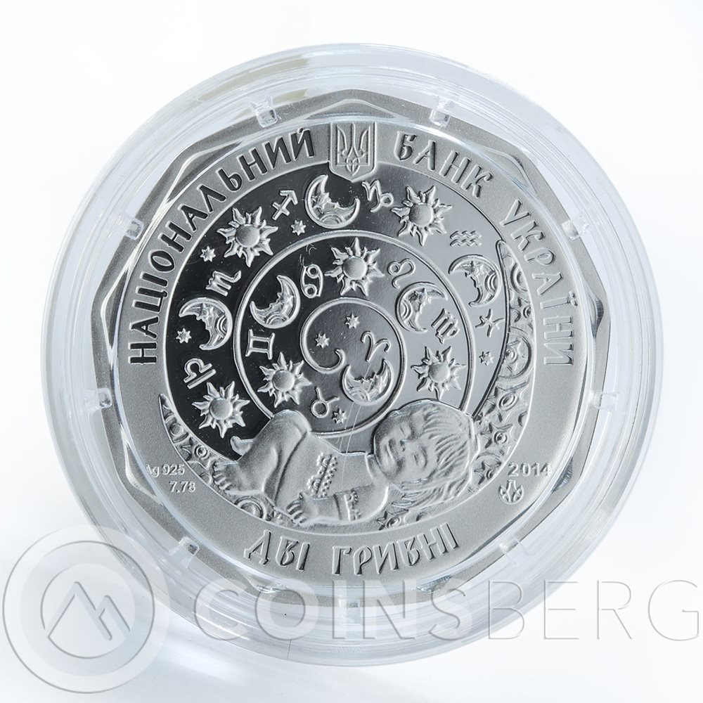 Ukraine Silver coin: Leo 2 UAH 2014 - Children/'s Zodiac Little Leo