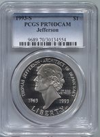 1993-S $1 Jefferson, DCAM (Proof) Modern Silver and Clad