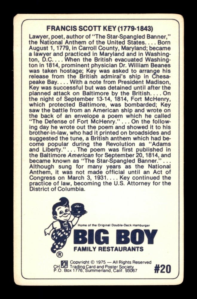 1975 BOBS BIG BOY "A GREAT AMERICAN" trading card 20