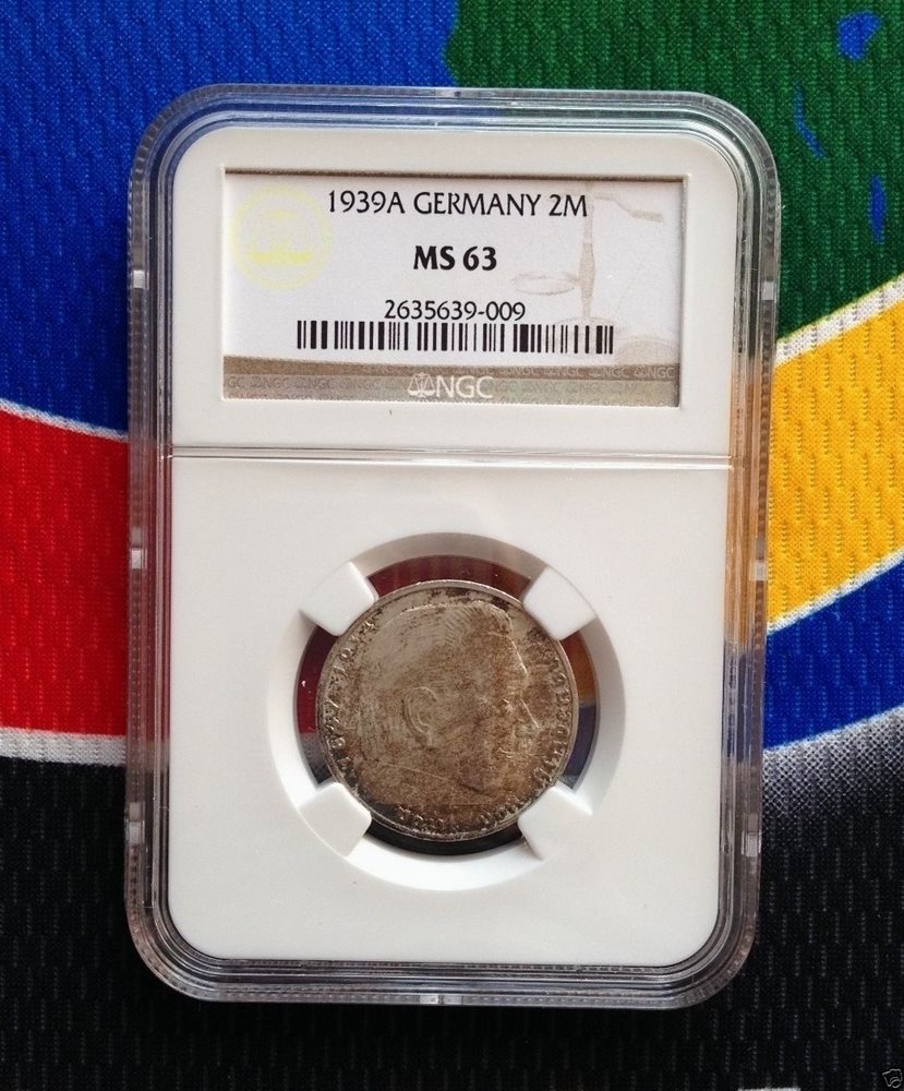1939 A 2 mark German WWII Silver Coin Third Reich Reichsmark 5*