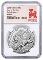 Year of the Dog 1 oz Silver Lunar Coin 2018 Great Britain NGC MS70 ER SKU49607