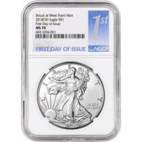 First Day of Issue 2018- American Silver Eagle NGC MS69 W 1st Label